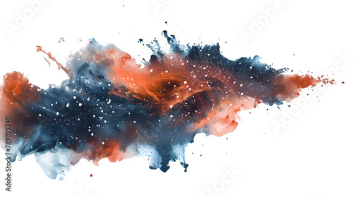 Cosmic black and orange paint splashes isolated on transparent background, PNG, Ai