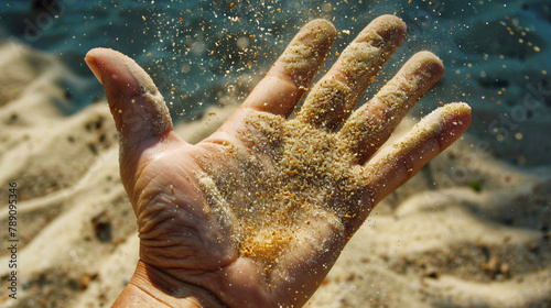 The sand falls off the hand.
