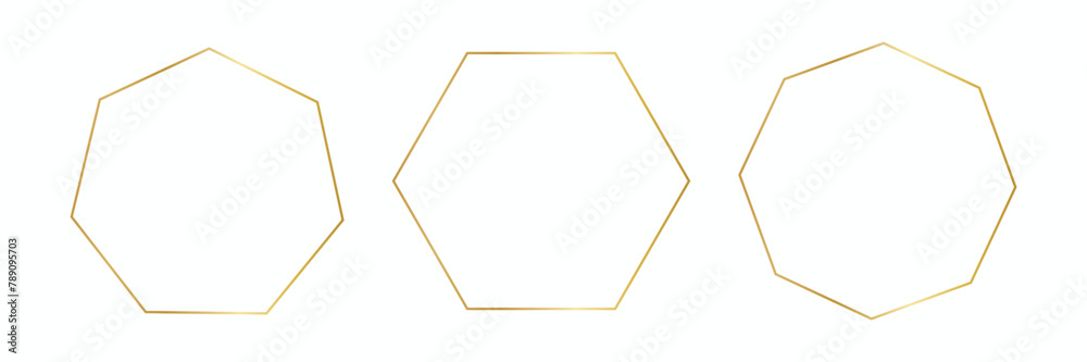 Golden thin frames set. Gold geometric borders in art deco style. Thin linear arch and curved shape collection. Yellow glowing shiny boarder element pack. Golden thin frames set. Gold geometric borders in art deco style. Thin linear arch and curved shape collection. Yellow glowing shiny boarder element pack.