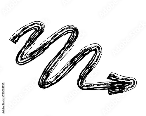 Hand drawn simple arrow drawn with wax crayon, chalk or charcoal. Uneven dry texture for underlining highlighting. Pencil drawn lines, strikethrough, grungy vector isolated on white