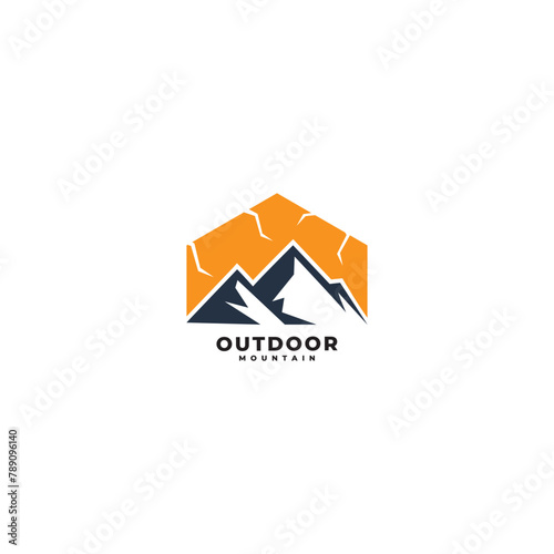 pine forest mountain and camping site logo icon vector template