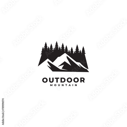 pine forest mountain and camping site logo icon vector template