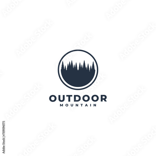 pine forest mountain and camping site logo icon vector template