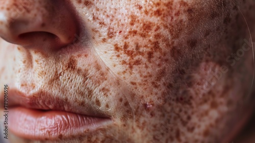 close up the flabbiness and wrinkle beside the mouth Flabby skin dark spots and rough skin blemish the mouth dry skin freckles and pore on the face of the woman health care and beauty : Generative AI