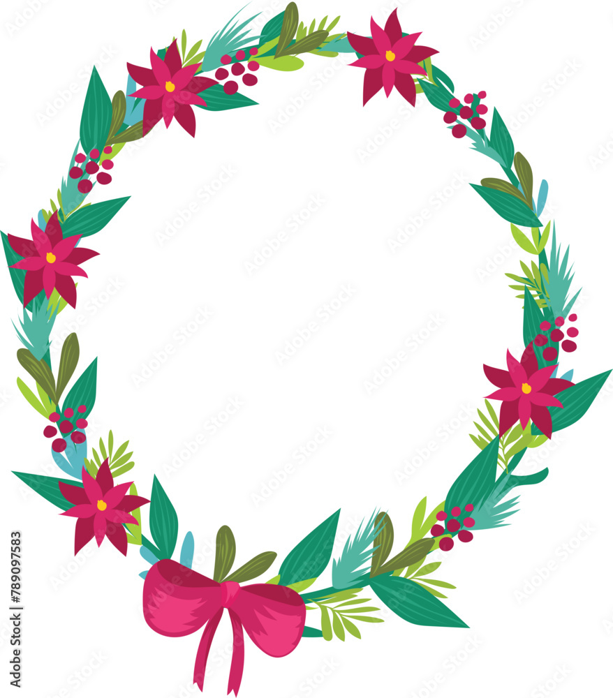 Obraz premium Christmas wreath cartoon on a transparent background.