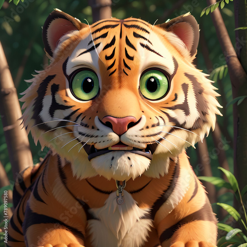 cartoon tiger with cubs tigress .   AI generated