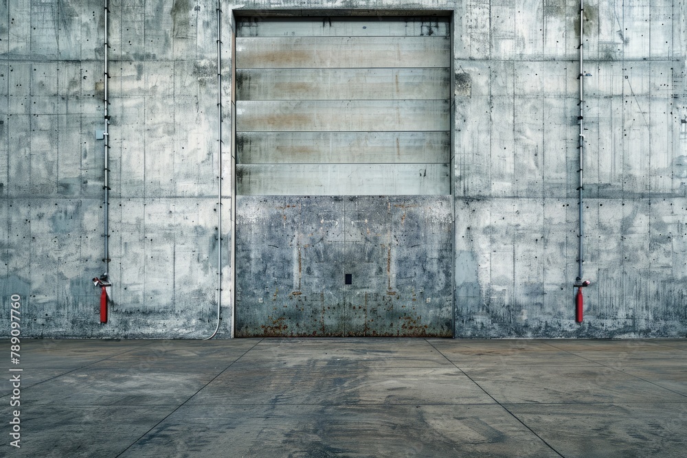 Empty warehouse interior with large windows. with roller shutter door and concrete floor. Industrial background Empty warehouse interior with large windows. with roller shutter door and concrete floor. Industrial background