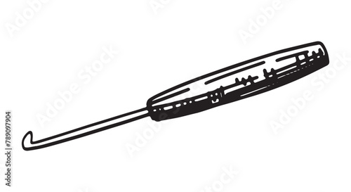 Crochet hook sketch. Tools for knitwork, handicraft. Hobby, leisure activity doodle. Outline vector illustration.