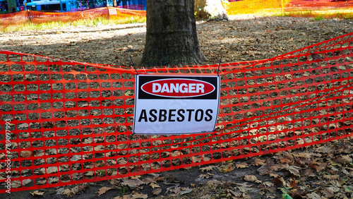 asbestos sign.Asbestos in Sydney park nsw Australia. asbestos danger. closed park.