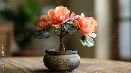 Tiny artificial flower in tree pot made from ceramic © Salman