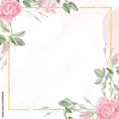 watercolor pink rose flower bouquet wreath frame background