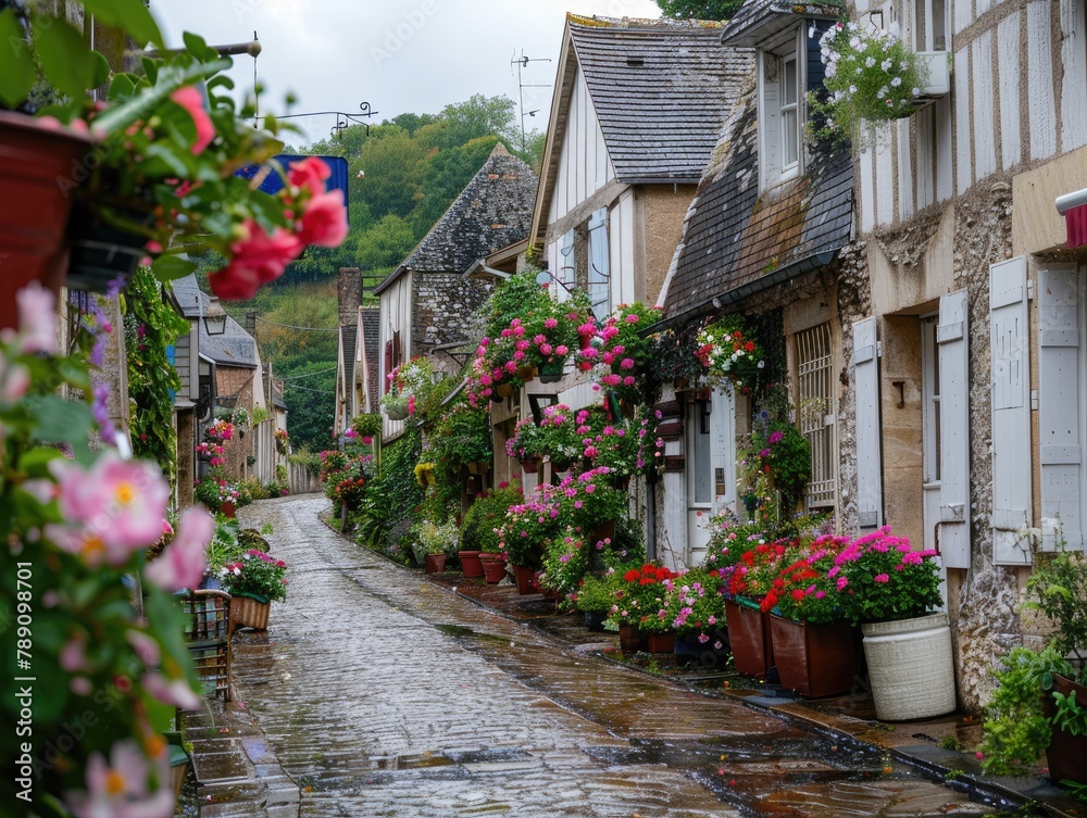 Fototapeta premium Quaint Charm: Colorful Streets and Charming Cottages of the Countryside