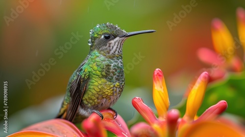 green crowned fronted brilliant hummingbird Heliodoxa jacula Costa Rica photo