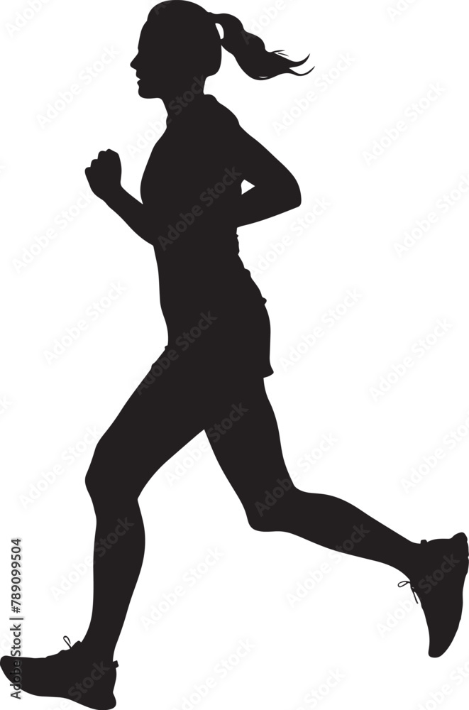 woman running full body silhouette vector black on white background