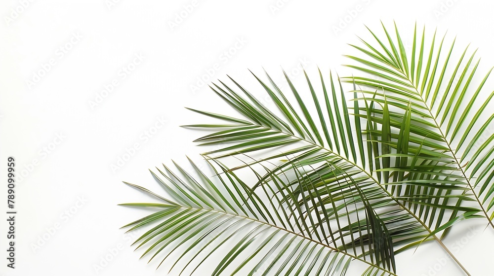 Fototapeta premium palm branches isolated on white background flat lay top view : Generative AI
