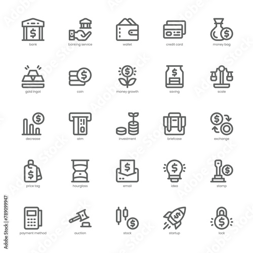 Banking Service icon pack for your website, mobile, presentation, and logo design. Banking Service icon outline design. Vector graphics illustration and editable stroke.