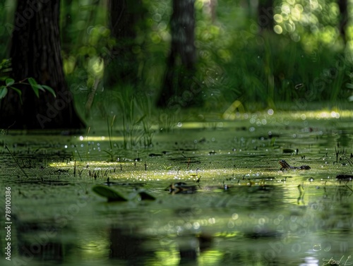 The murky depths of the swamp were alive with the sounds of croaking frogs and buzzing insects. Photography by Nikon AF-S 200mm f/2.0 --ar 4:3 --style raw Job ID: 0e6b5b3c-f0e5-4ab3-bd1d-5262ec883b86 photo