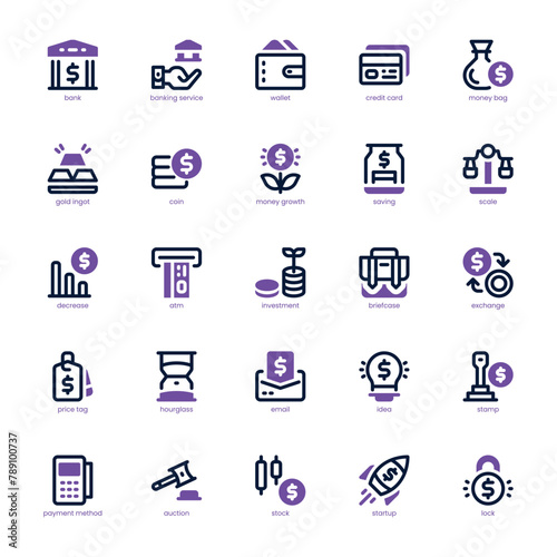Banking Service icon pack for your website, mobile, presentation, and logo design. Banking Service icon dual tone design. Vector graphics illustration and editable stroke.