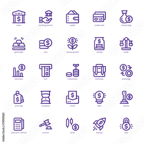 Banking Service icon pack for your website, mobile, presentation, and logo design. Banking Service icon basic line gradient design. Vector graphics illustration and editable stroke.