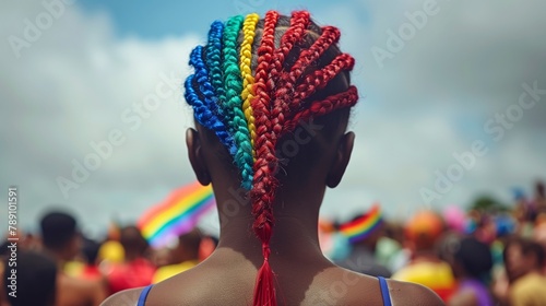 Couple at Pride Event with Rainbow Colored Hairstyles