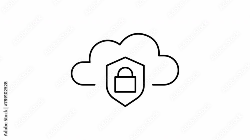 Animated line icon of cloud with lock shield. cloud data protection concept. cyber security icon with alpha channel Animated line icon of cloud with lock shield. cloud data protection concept. cyber security icon with alpha channel