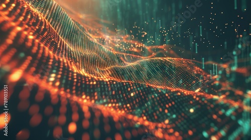 Digital data stream: terabytes of binary code and blockchain encryption in a dynamic neural network - 3D illustration photo