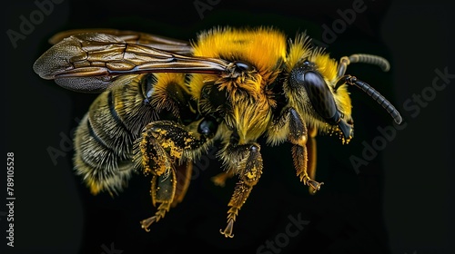 A bee anthophila collecting pollen closeup : Generative AI © Generative AI