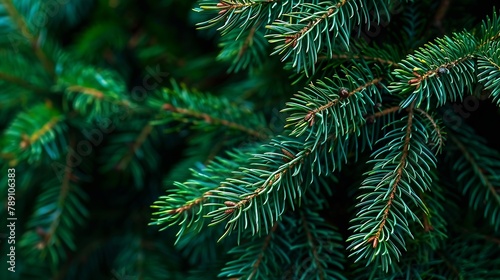 green branches of a pine tree closeup short needles of a coniferous tree closeup on a green background texture of needles of a Christmas tree closeup   Generative AI