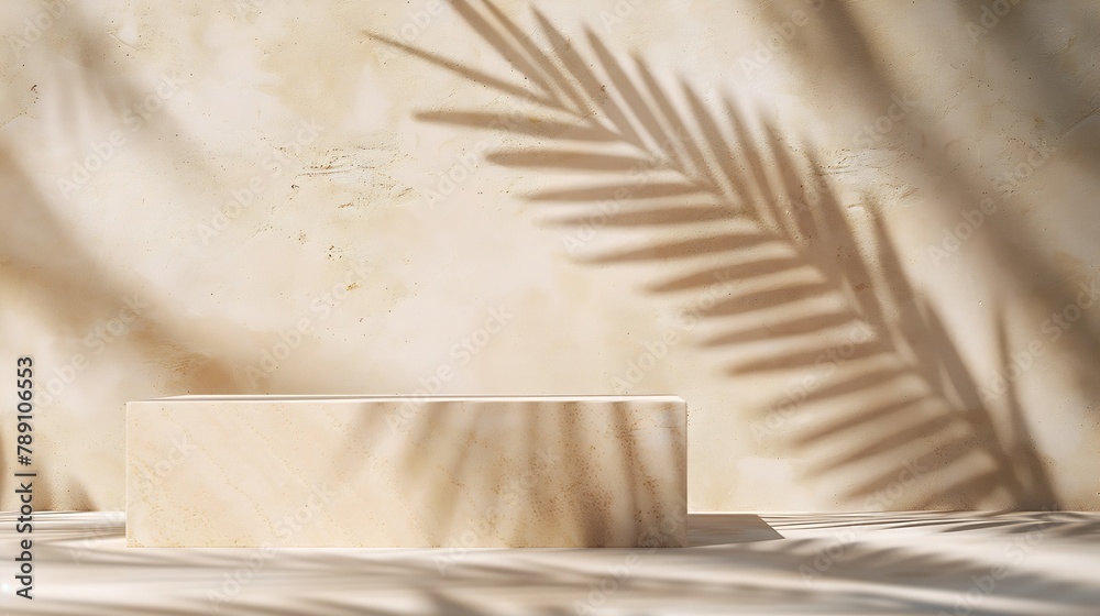 Travertine stone display flat lay podium on travertine stone background and palm shadow Product promotion Beauty cosmetic showcase : Generative AI Travertine stone display flat lay podium on travertine stone background and palm shadow Product promotion Beauty cosmetic showcase : Generative AI