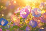 Ethereal Morning Glories A Dense Cluster Glowing in Vibrant Sunlight