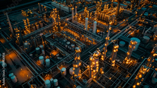 Aerial View of Chemical Plant at Dusk in Oil and Gas Industry