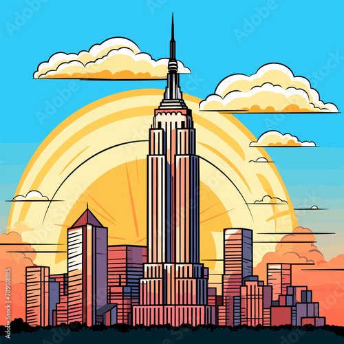 Empire State Building. Empire State Building hand-drawn comic illustration. Vector doodle style cartoon illustration