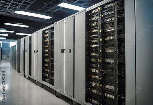 Obraz na płótnie servers containing cabinets server datum rack center flocked computer computing database drive farm information intel cyberspace led linux raid research science system tech technology