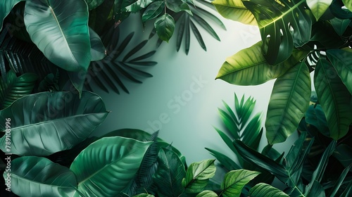 Creative tropical green leaves layout Nature spring concept Flat lay   Generative AI