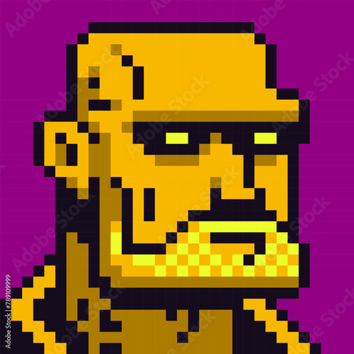 Cool man, pixel art male character 8-bit 80-s, avatar, cartoon vector icon, game user, web profile persons, people, social net portrait, man face, minimalistic style.