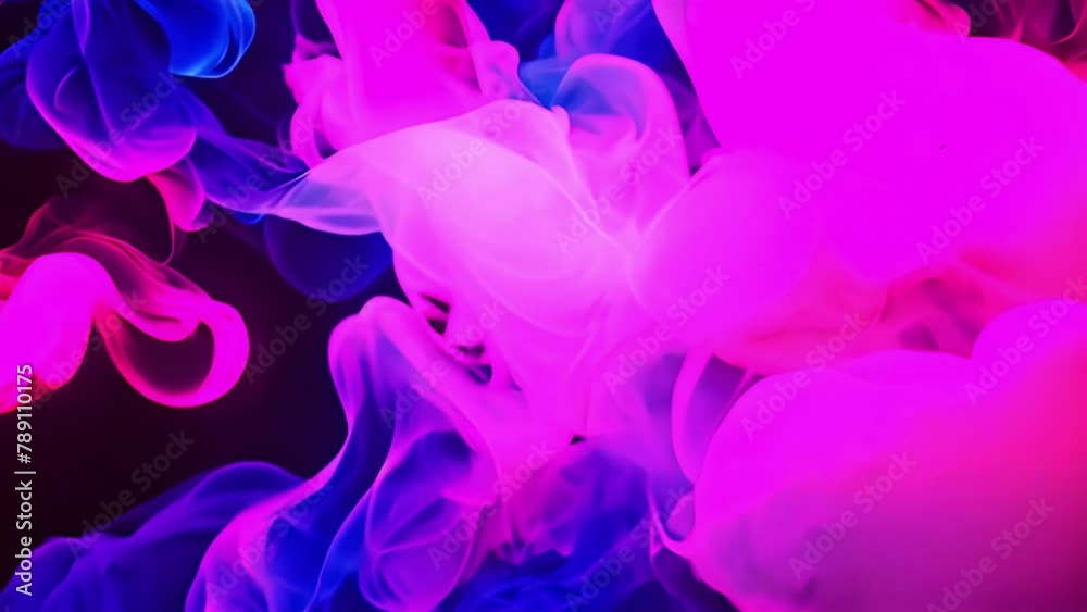 Atmospheric Neon Smoke Abstract Color Background. Pink and blue thin lines smoke on black background 4k video effect glowing