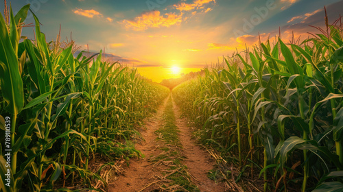 Path made through corn field as leisure activity.