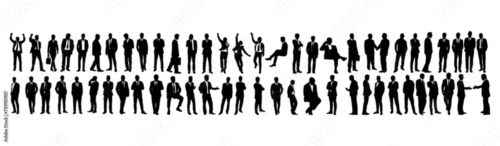 set of vector Business people silhouettes group of standing and walking business people, working man, suit, office man	