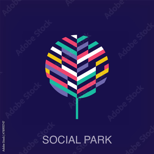 Creative colorful tree and social park logo. Uniquely designed color transitions. Lifestyle innovation logo template vector.