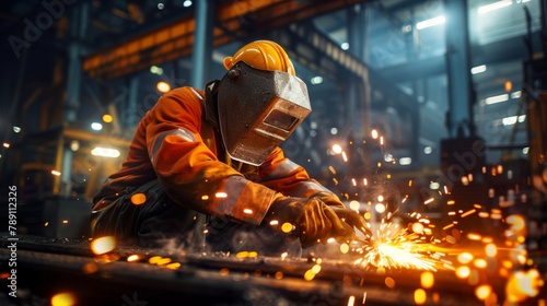 factory setting where sparks are falling onto a worker.
