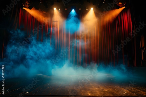A dramatic theater stage light background, featuring a powerful spotlight illuminating the darkness, creating an atmospheric setting for performances and presentations.