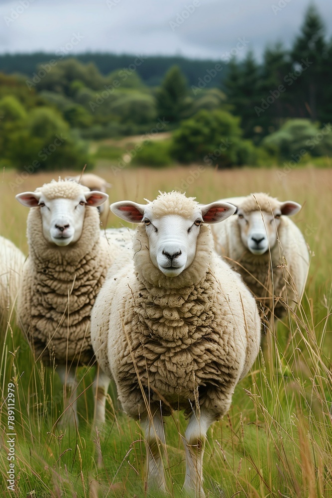 Fototapeta premium Sheep on the farm. Farm animals. Agriculture and animal husbandry. Wool and milk production