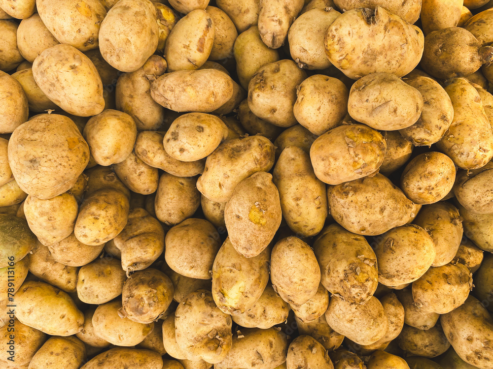 Pile of fresh potatoes on sale in vegetable stand display at supermarket show organic food, vegetarian food, Healthy food. Heap of potato sale in market use for texture and background. Pile of fresh potatoes on sale in vegetable stand display at supermarket show organic food, vegetarian food, Healthy food. Heap of potato sale in market use for texture and background.