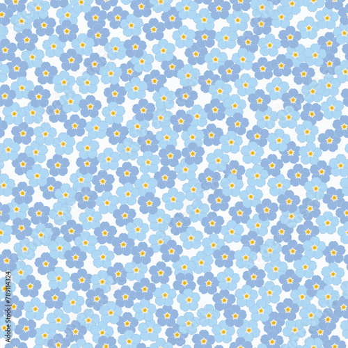 Seamless pattern with blue forget me not flower blooms. Vector illustration. For background textile fabric wrapping