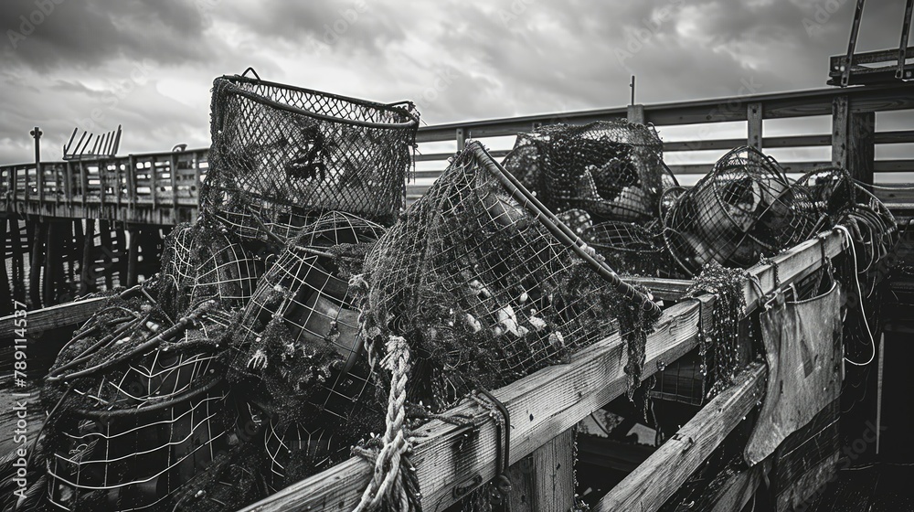 Obraz premium Crab pots are docked at the Black and White pier