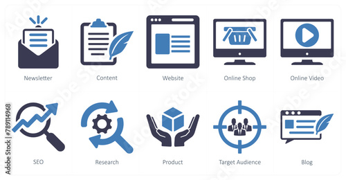 A set of 10 digital marketing icons as newsletter, content, website