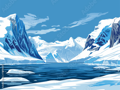 background, The Antarctic Peninsula., very simple and isolate in the style of animated illustrations, background, text-based
