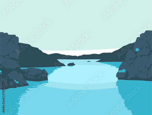 background, The Blue Lagoon in Iceland., very simple and isolate in the style of animated illustrations, background, text-based