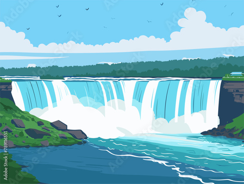 Obraz na płótnie background, The Niagara Falls on the border of USA and Canada., very simple and isolate in the style of animated illustrations, background, text-based w salonie