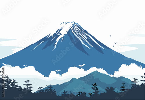 background, The Mount Fuji in Japan., very simple and isolate in the style of animated illustrations, background, text-based
